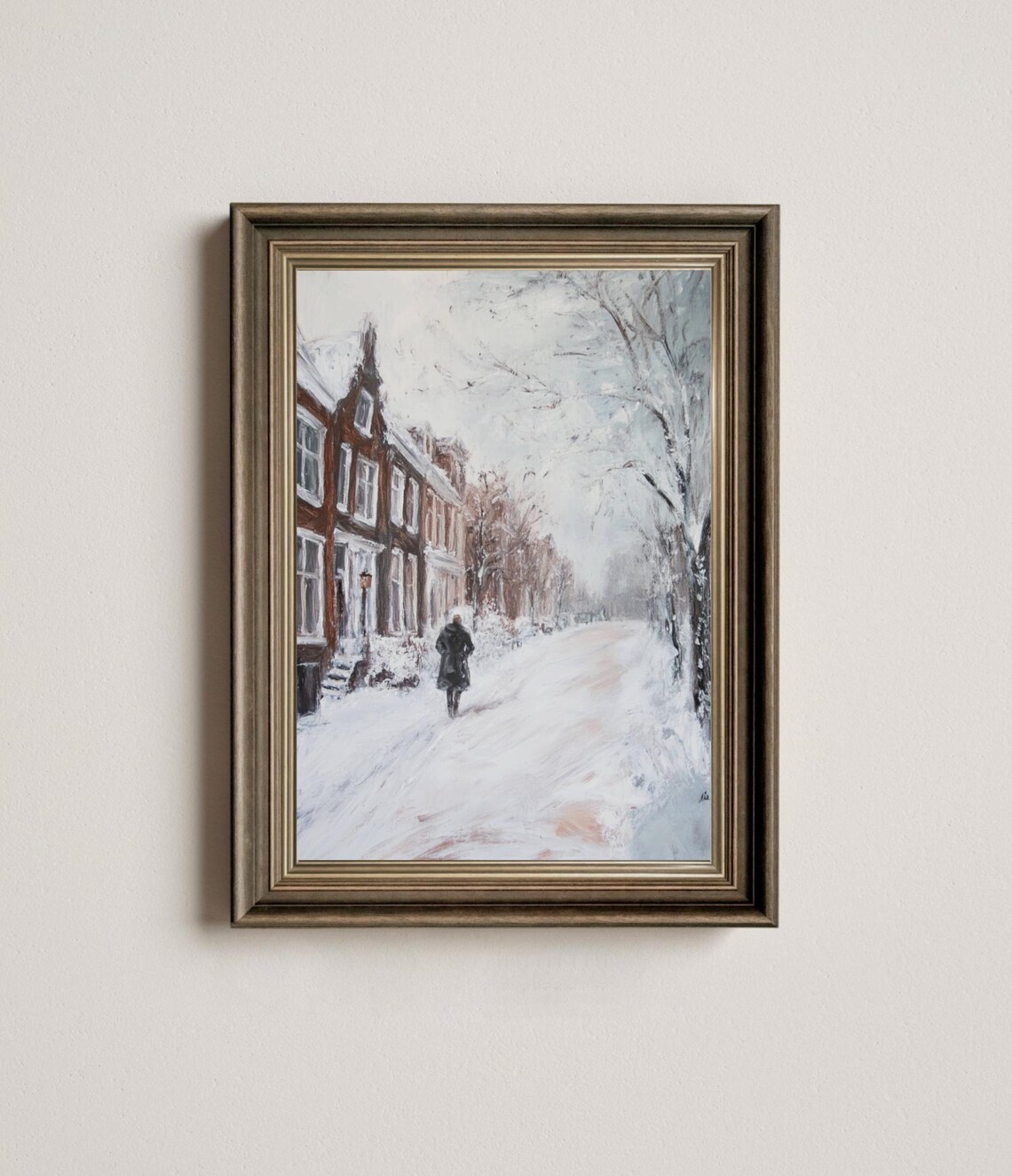Snow Covered Street Winter Oil Painting Vintage European Town Poster - Image 4