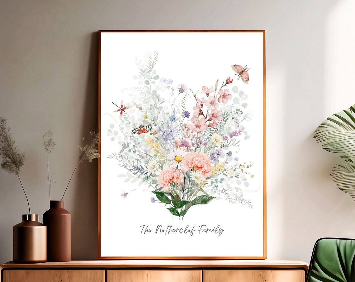 Custom Birth Flower Bouquet Art Print, Personalized Gift - Image 3