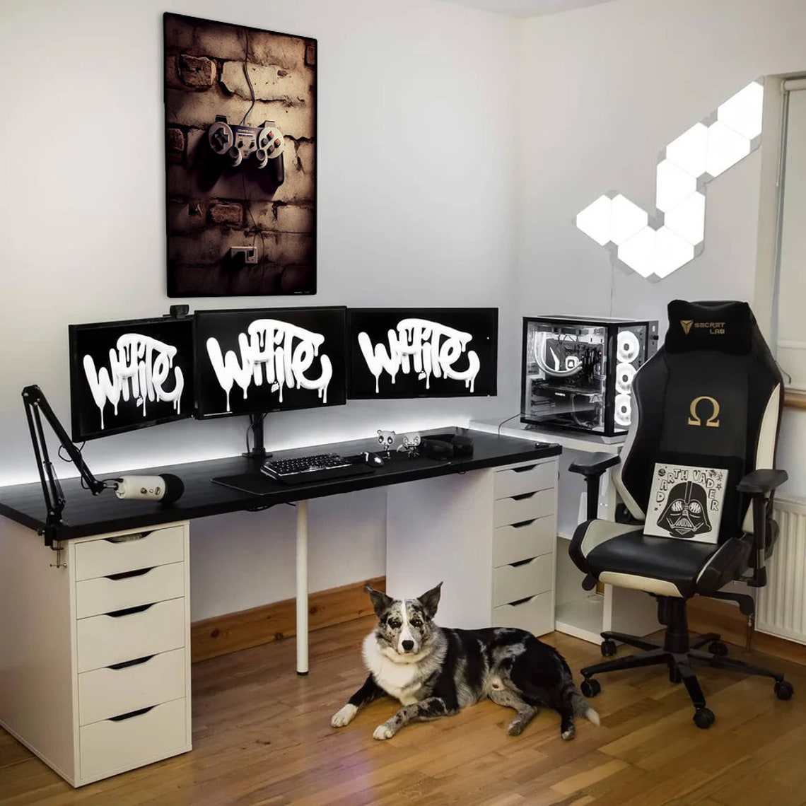Realistic Game Controller Hanging on Brick Wall Warm Light Poster - Image 2