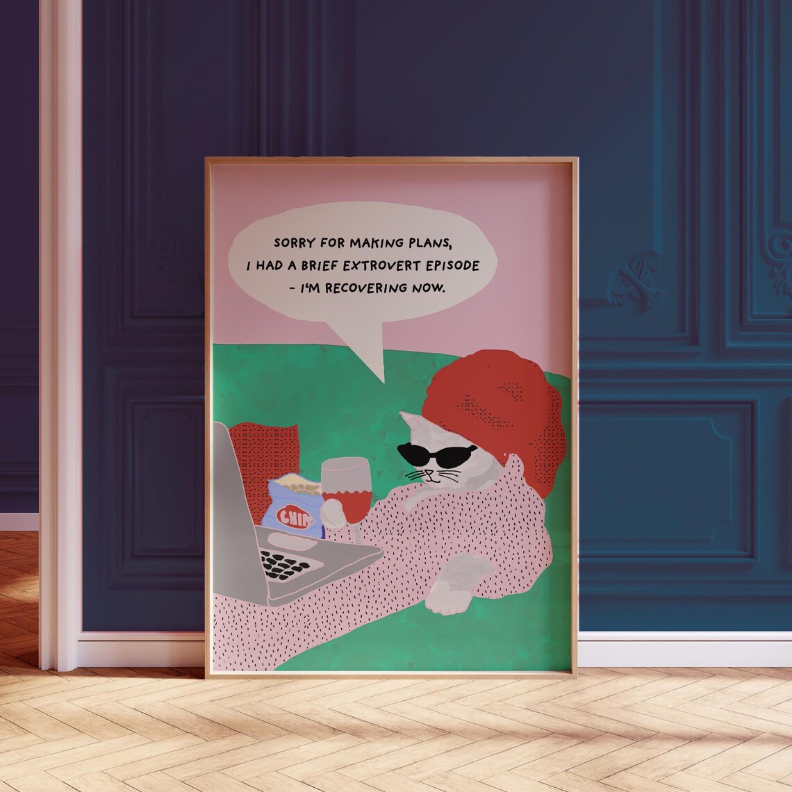 Funny Introvert Cat Retro Style Art Print
