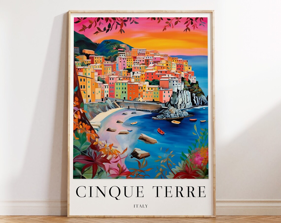 Cinque Terre Italy Sunset Colorful Cliffside Village Boats Poster