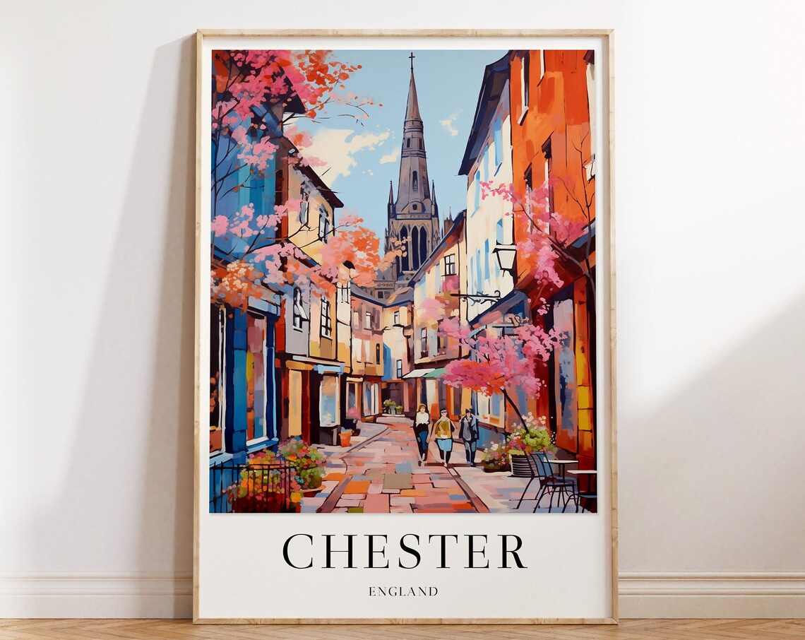 Chester Vintage Travel Poster, British Landmark Art