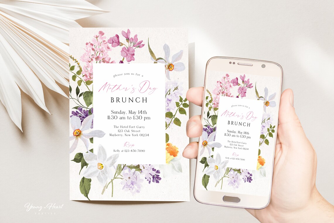 Floral Mothers Day Brunch Invitation Spring Blooms Garden Party Print - Image 4