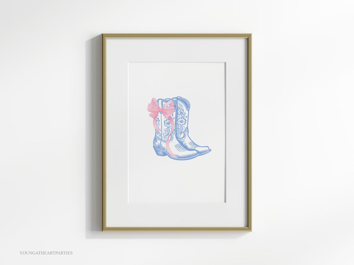 Coquette Blue Cowboy Boots Print Vintage Western Wall Art Cowgirl Poster Wild West Pink Bow Home Decor Trendy Cowgirl Art - Image 5