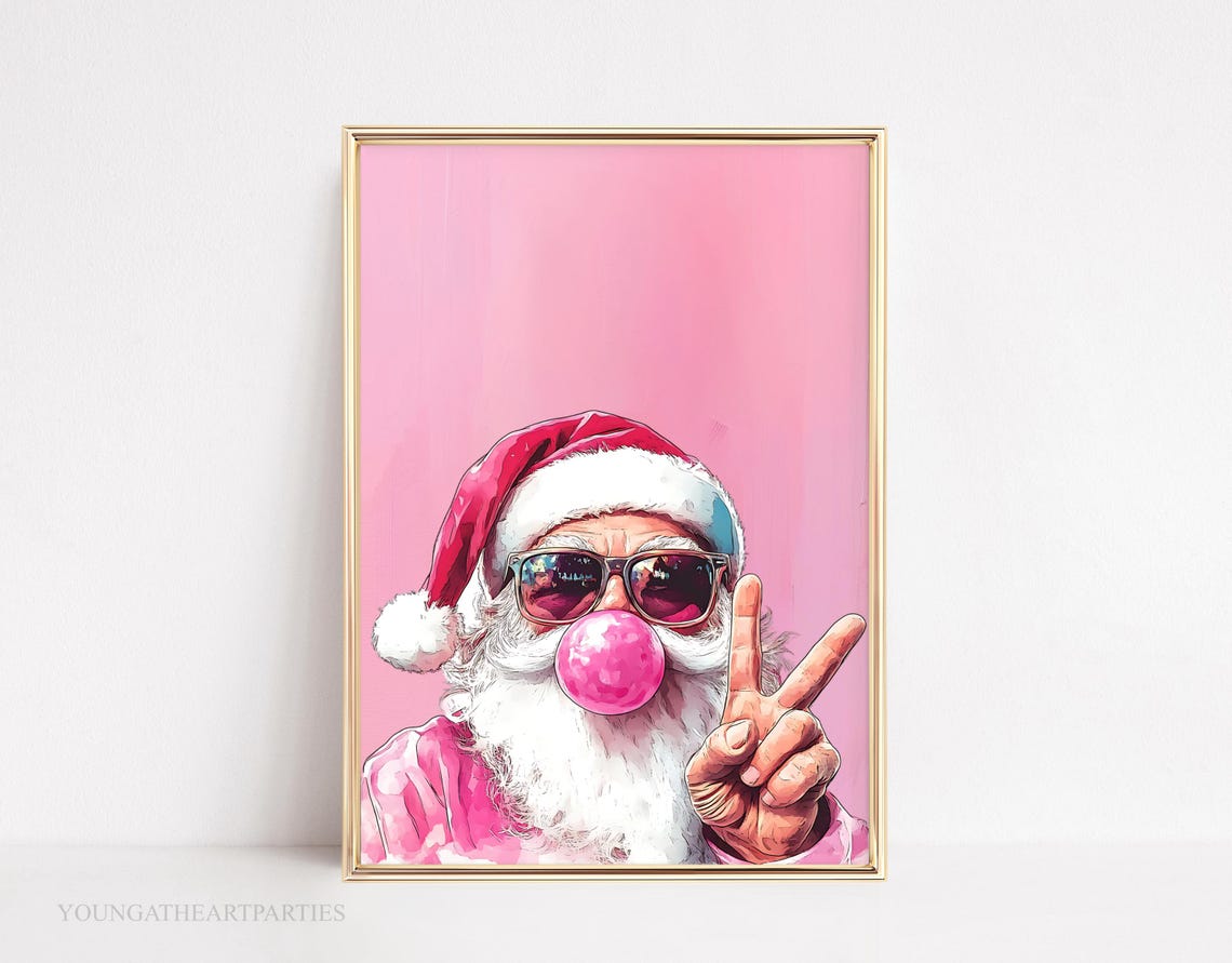 Fun Trendy Pink Santa With Sunglasses Bold Christmas Wall Art