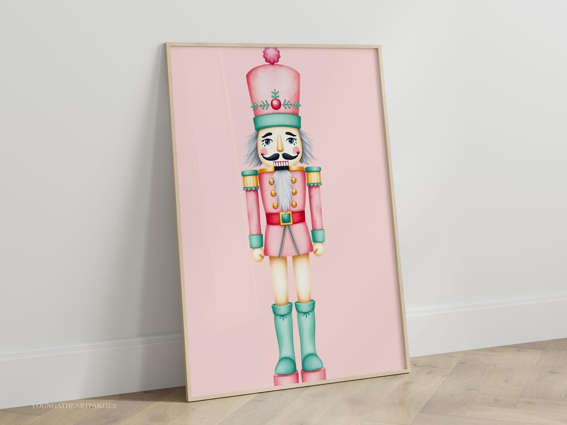 Pastel Pink Mint Nutcracker Christmas Art Print Holiday Wall Decor - Image 5