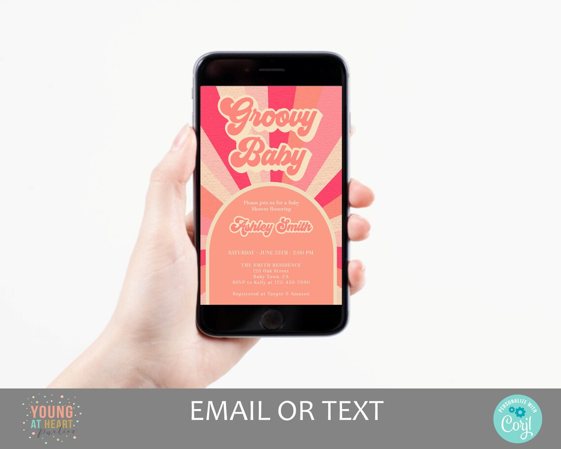 Groovy Baby Retro 70s Baby Shower Invitation Flower Power Print - Image 2