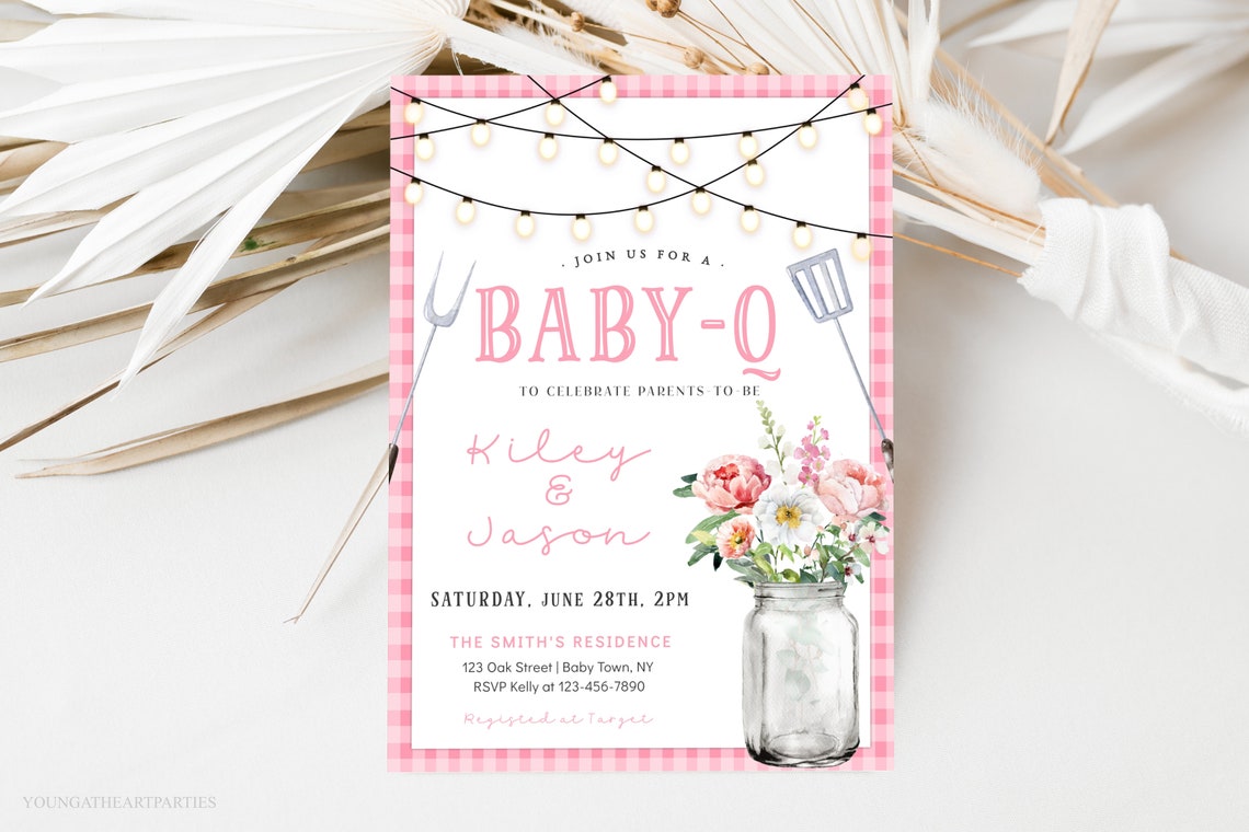 Baby Q Shower Invitation Pink BBQ Baby Shower Invite Editable Print