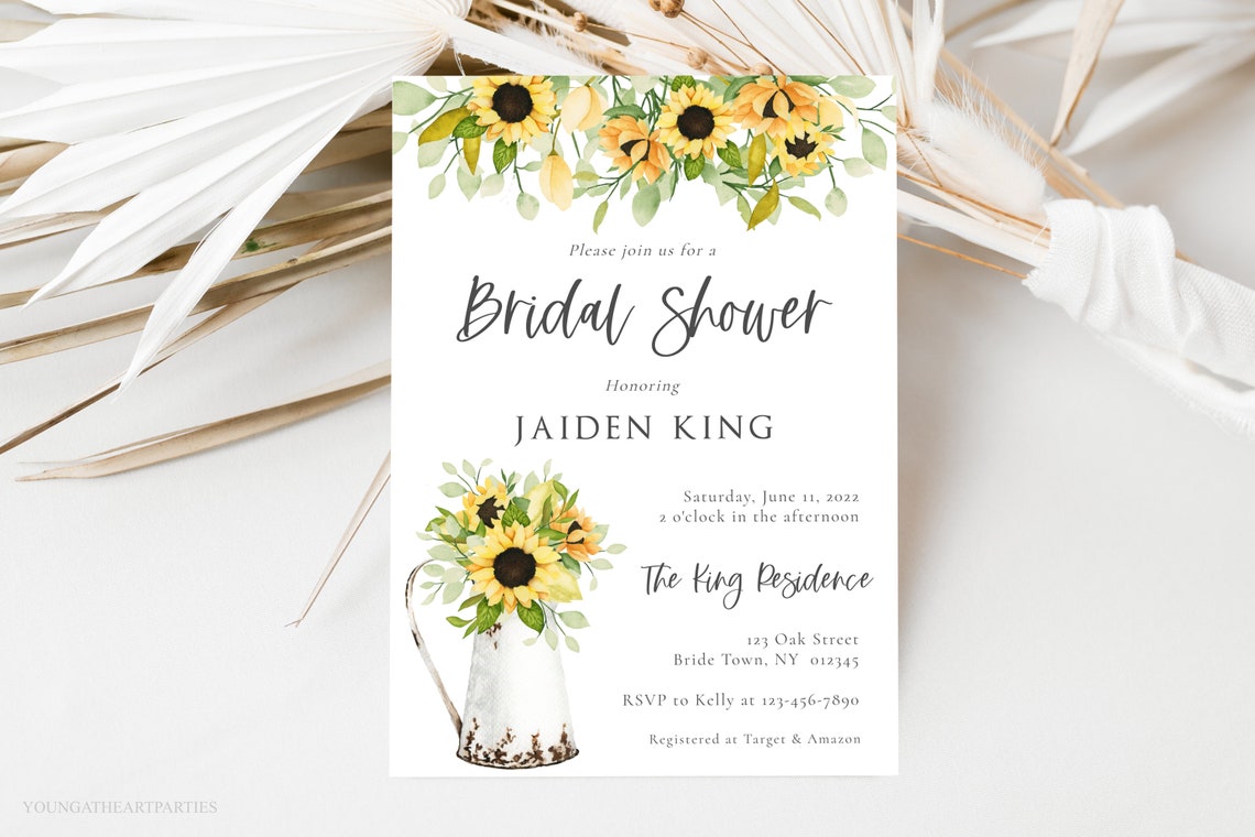 Rustic Sunflower Pitcher Bridal Shower Invitation Jaiden King Print