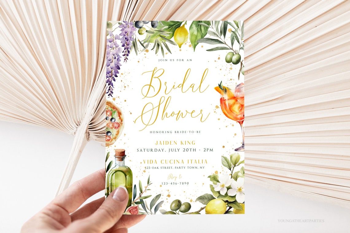 Italian Amore Bridal Shower Watercolor Lemon Invitation Print