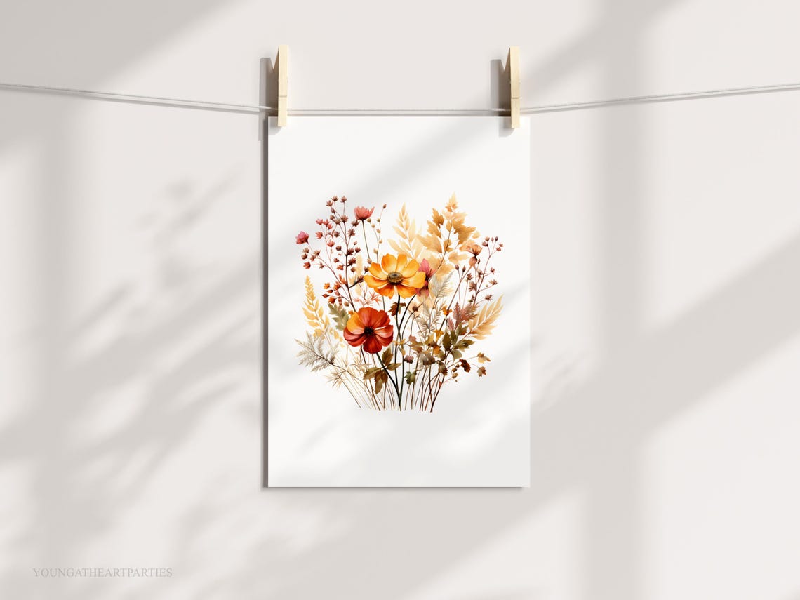 Colorful Fall Wildflower Bouquet Art Print Autumn Botanical Wall Decor - Image 6