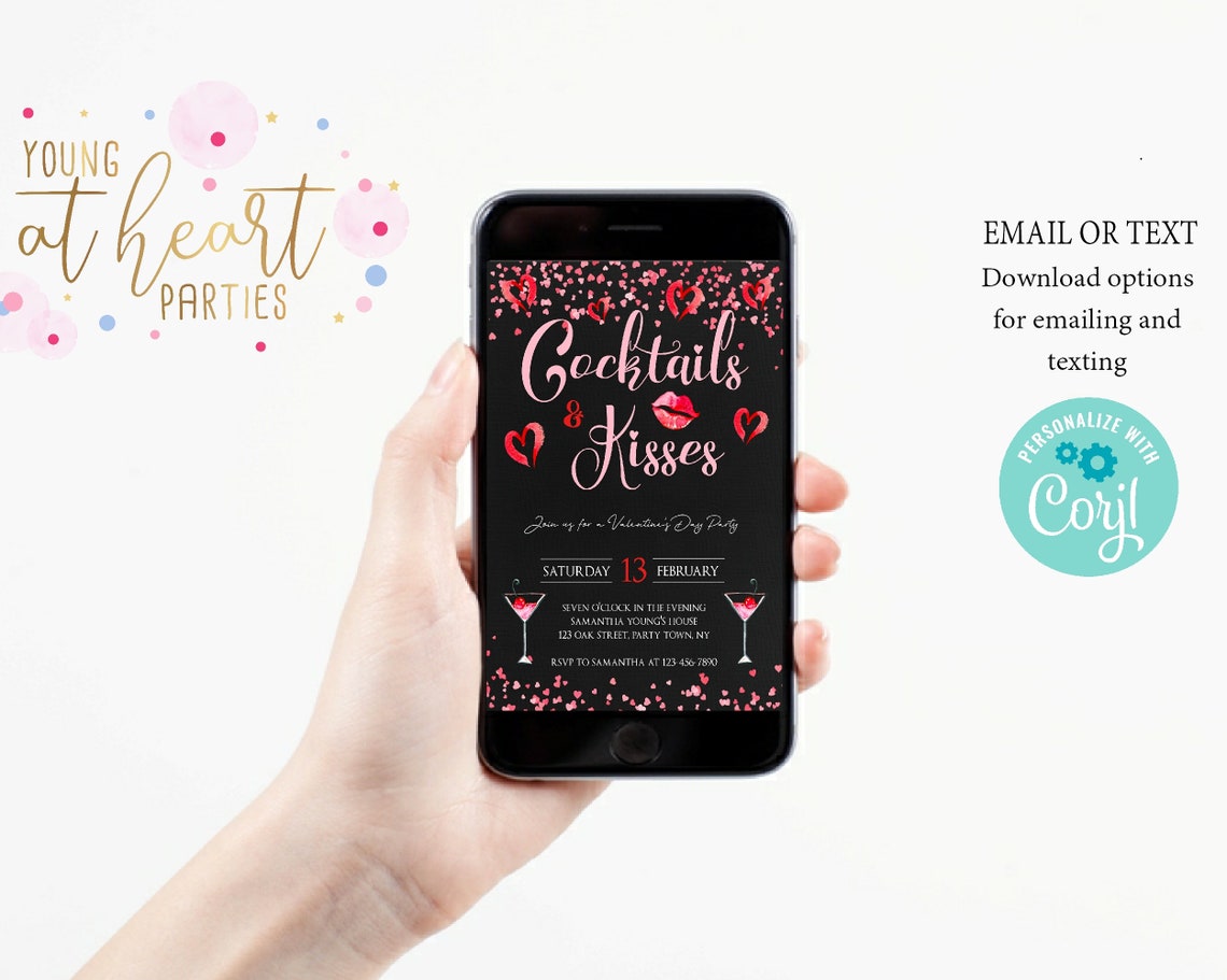 Chic Cocktails and Kisses Valentines Day Party Invitation Print - Image 2