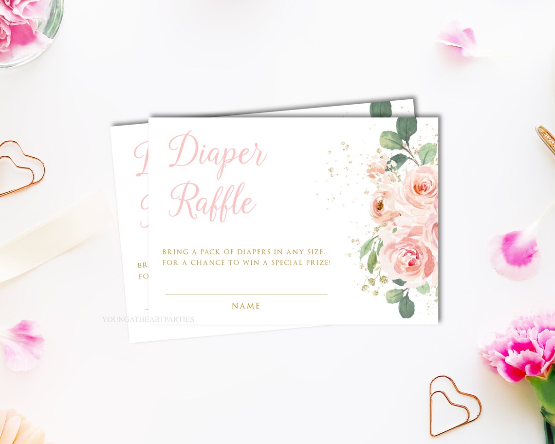Blush Pink Floral Diaper Raffle Baby Shower Sign And Tickets Print - Image 5
