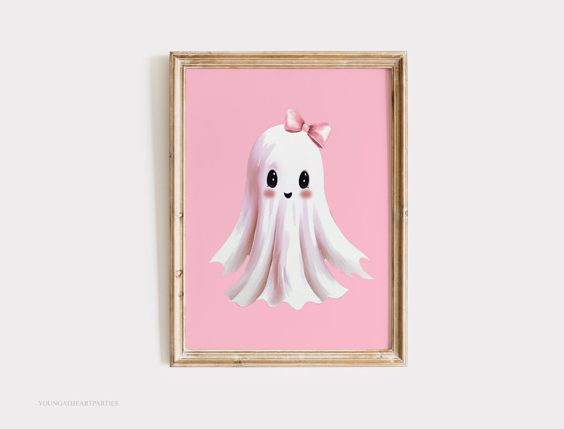 Cute Pink Bow Ghost Halloween Nursery Baby Girl Room Wall Art - Image 4