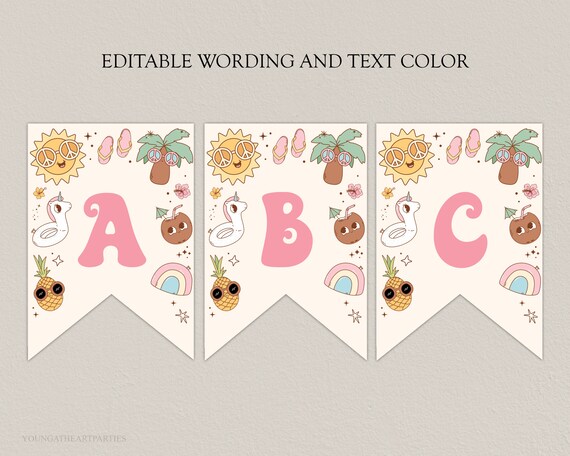 Groovy Pool Party Banner Editable Letter Flags Beach Party Print