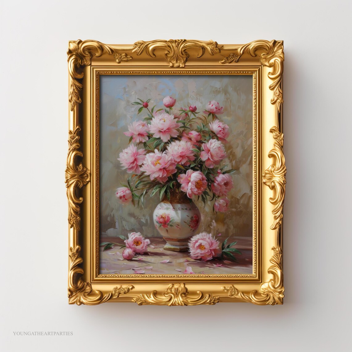 Pink Peonies Oil Painting Bouquet Vase Floral Still Life Art Print - Image 6