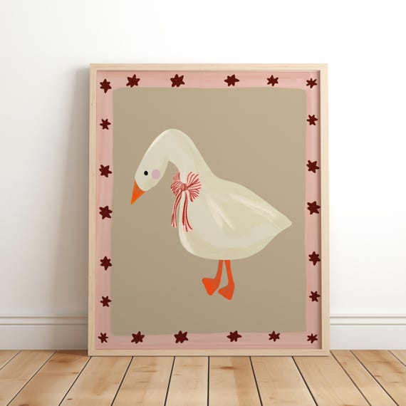 Goose Print With Bow Boho Nursery Art Print