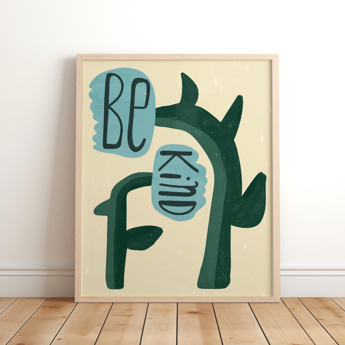 Be Kind Blue Flowers Flower Print Inspirational Saying Wall Art Kids Nursery Decor Botanical Floral