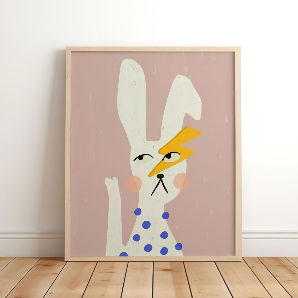 Quirky Bunny Rabbit Lightning Bolt Modern Kids Room Nursery Poster