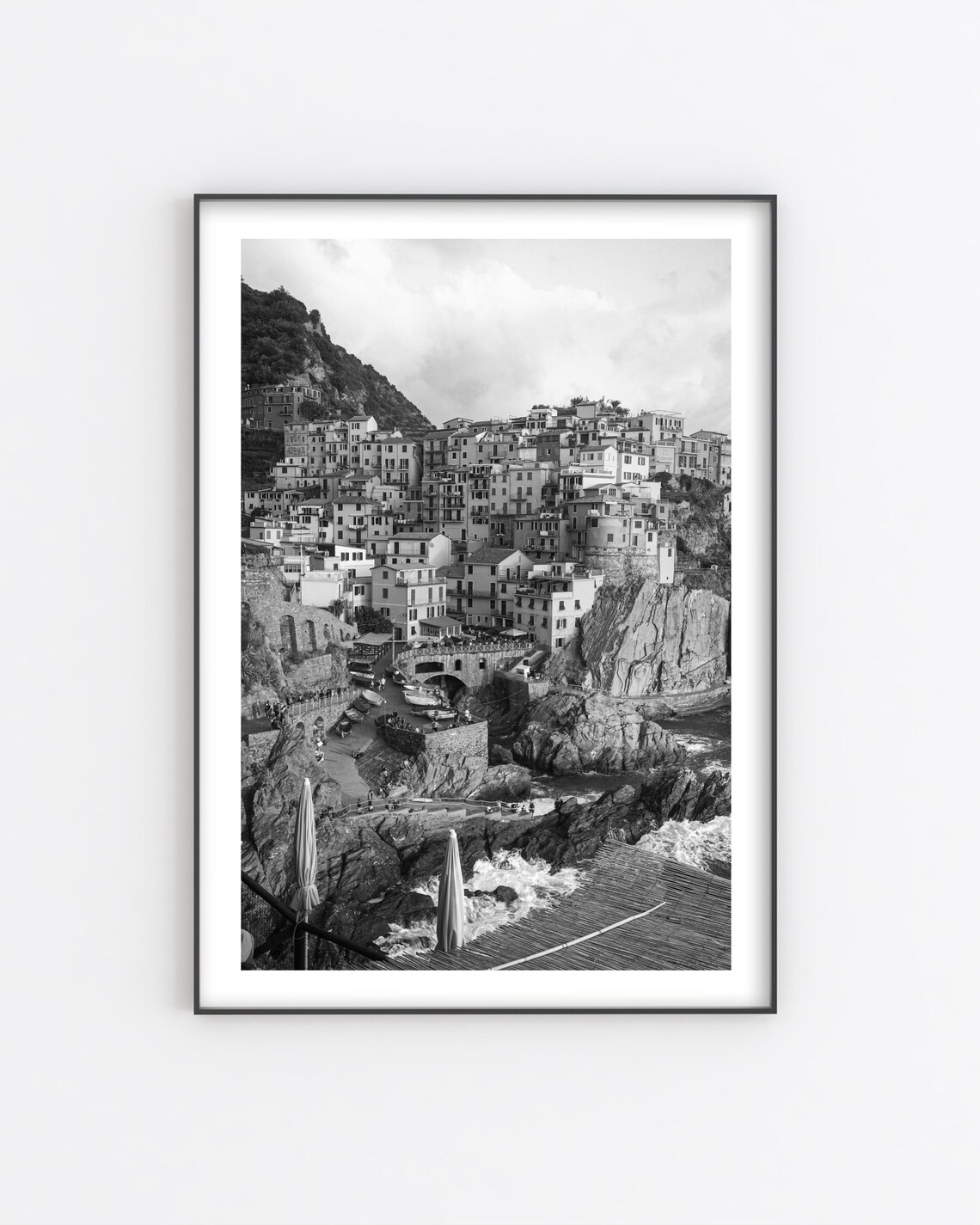 Manarola Cinque Terre Harbor Black And White Italian Photo Poster - Image 5