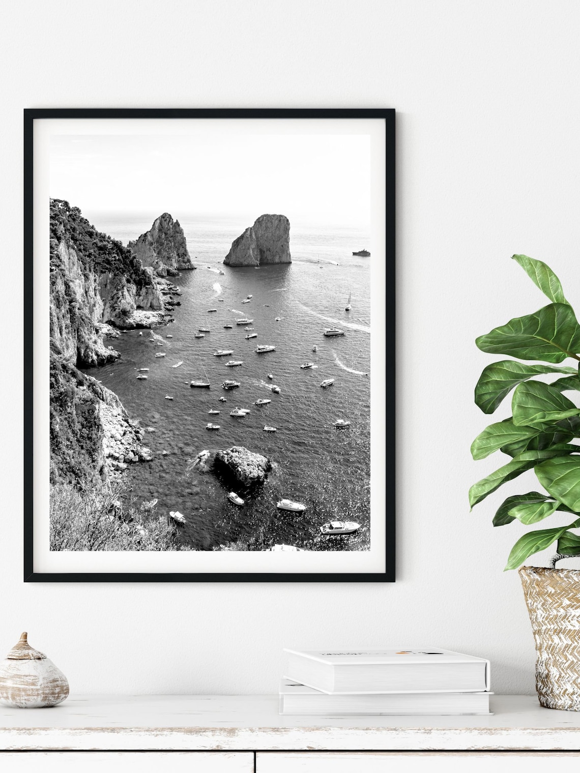 Capri Beach Print, Black And White Beach Art - Image 2