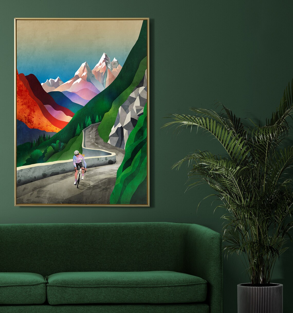Woman Cycling High in the Mountains Art Print - Image 3