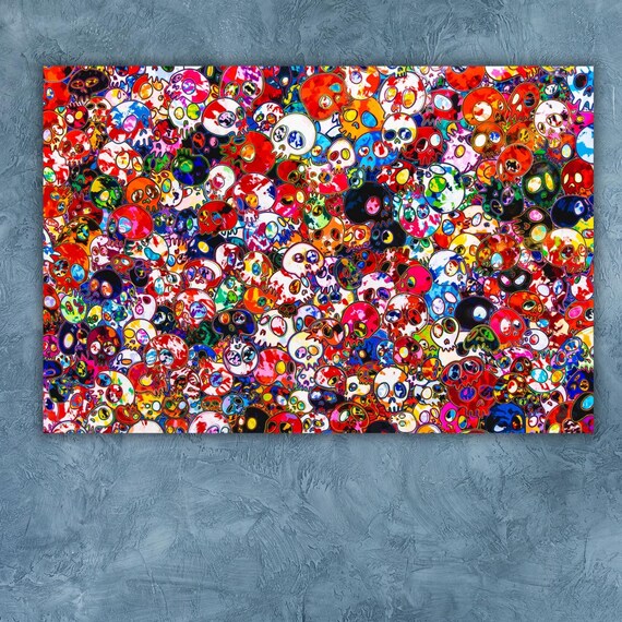 Colorful Cartoon Skull Collage Graffiti Style Street Art Pattern Poster