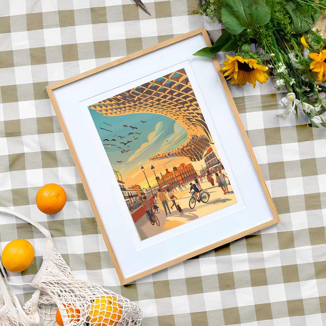 Seville Spain Las Setas Sunset Plaza Travel Illustration Poster - Image 3