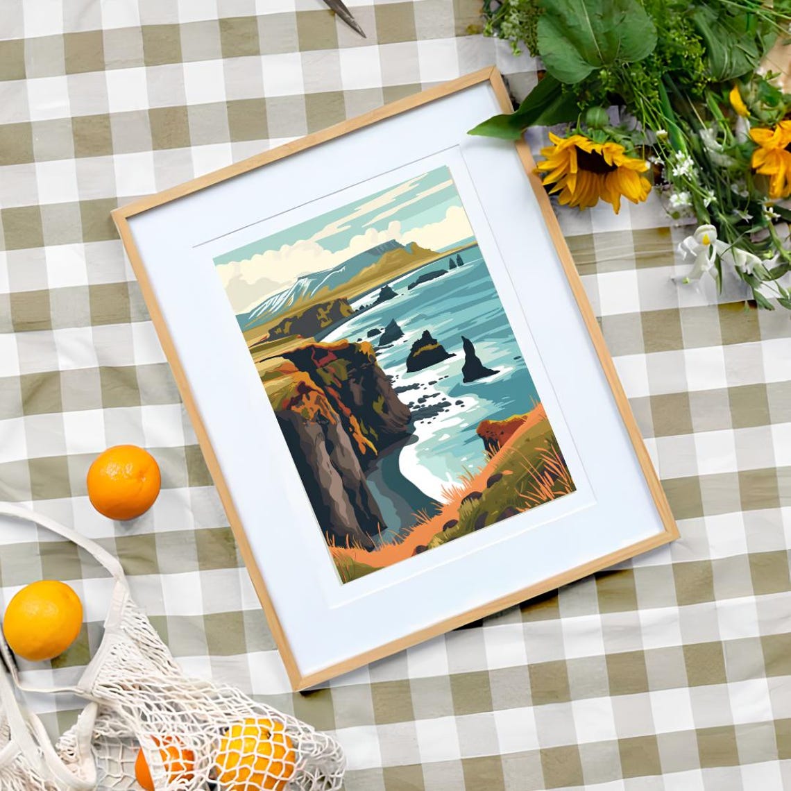 Iceland Rugged Coast Cliffs Sea Stacks Travel Illustration Poster - Image 3