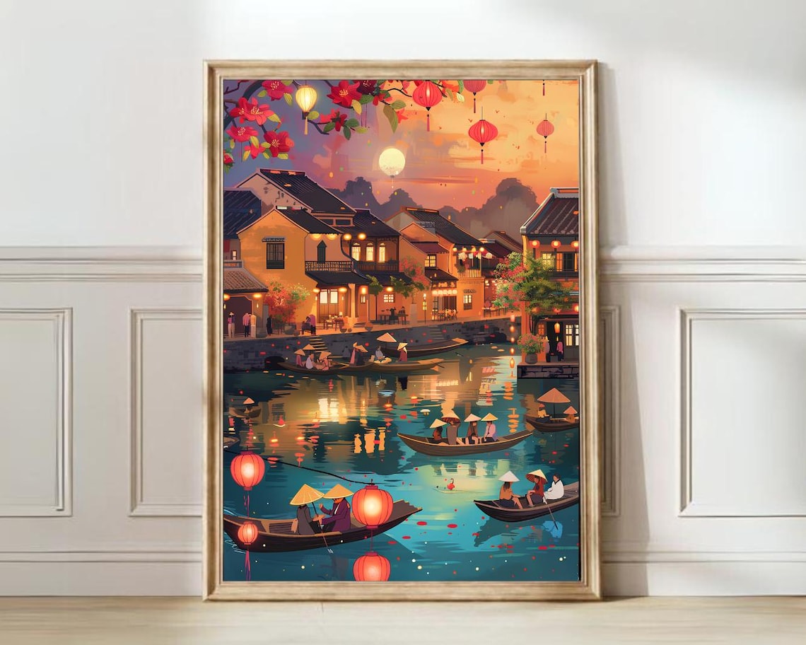Vietnam Lantern Festival Travel Poster, Hue Illustration