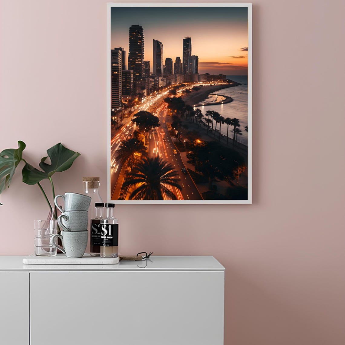 Tel Aviv Israel Beachfront Skyline Palm Boulevard Sunset Travel Poster - Image 2