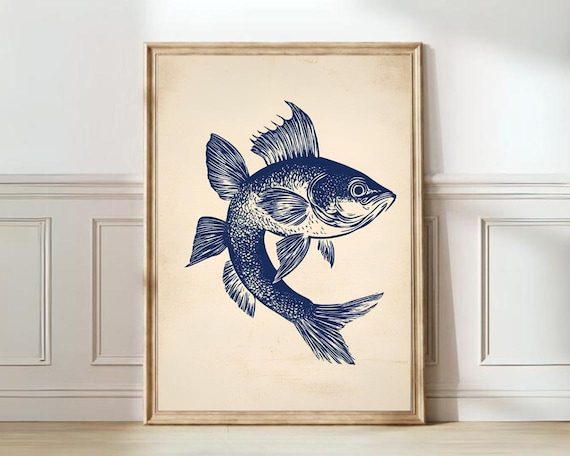 Rainbow Fish Print Linocut Vintage Poster Retro Rainbow Fish Wall Art Eclectic Wall Art Colorful Kitchen Art Herring Mackerel Print Sardine