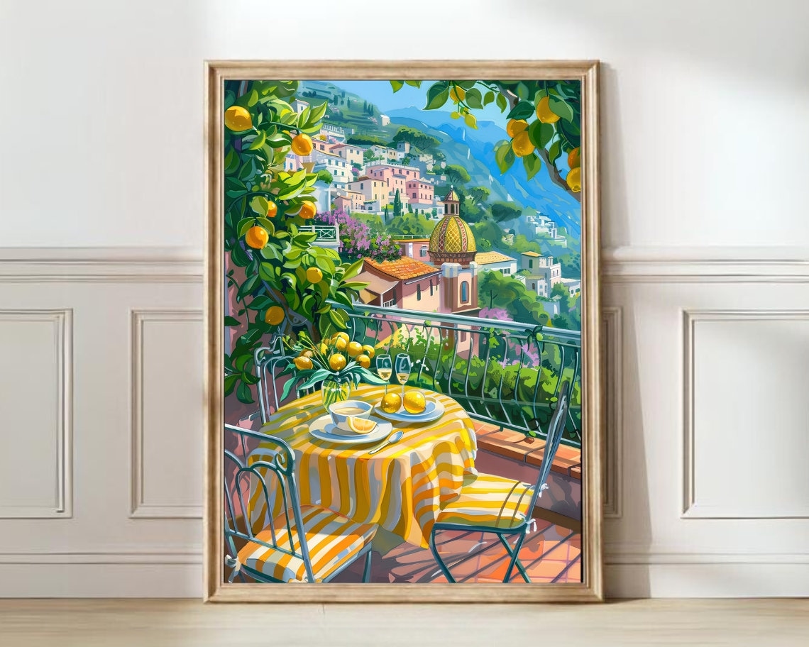 Amalfi Coast Illustration Travel Poster, Italy Print