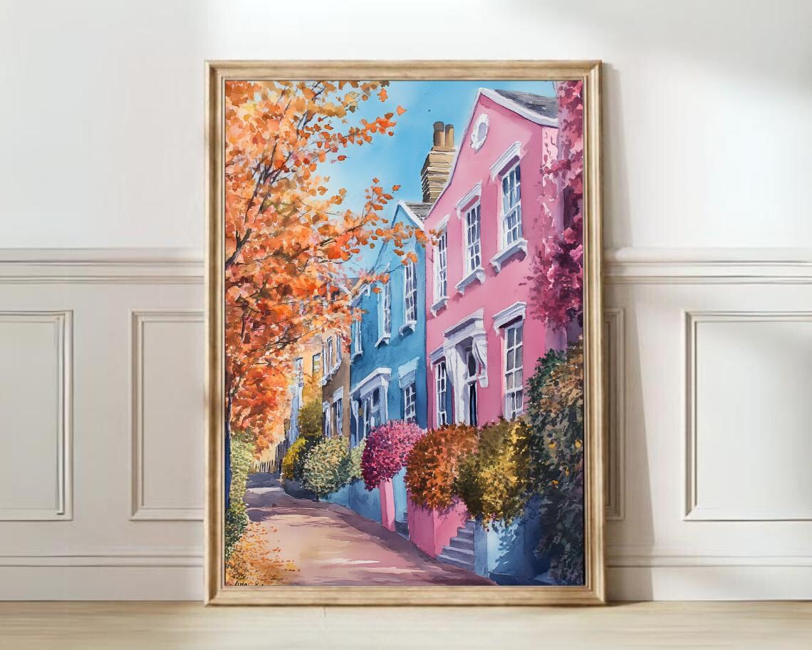 London Illustration Fall Soho Watercolor Art Print