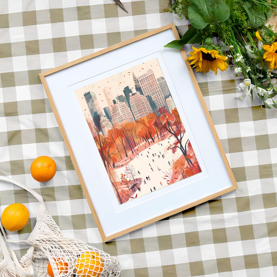 New York Central Park Autumn Ice Skaters Manhattan Skyline Poster - Image 3