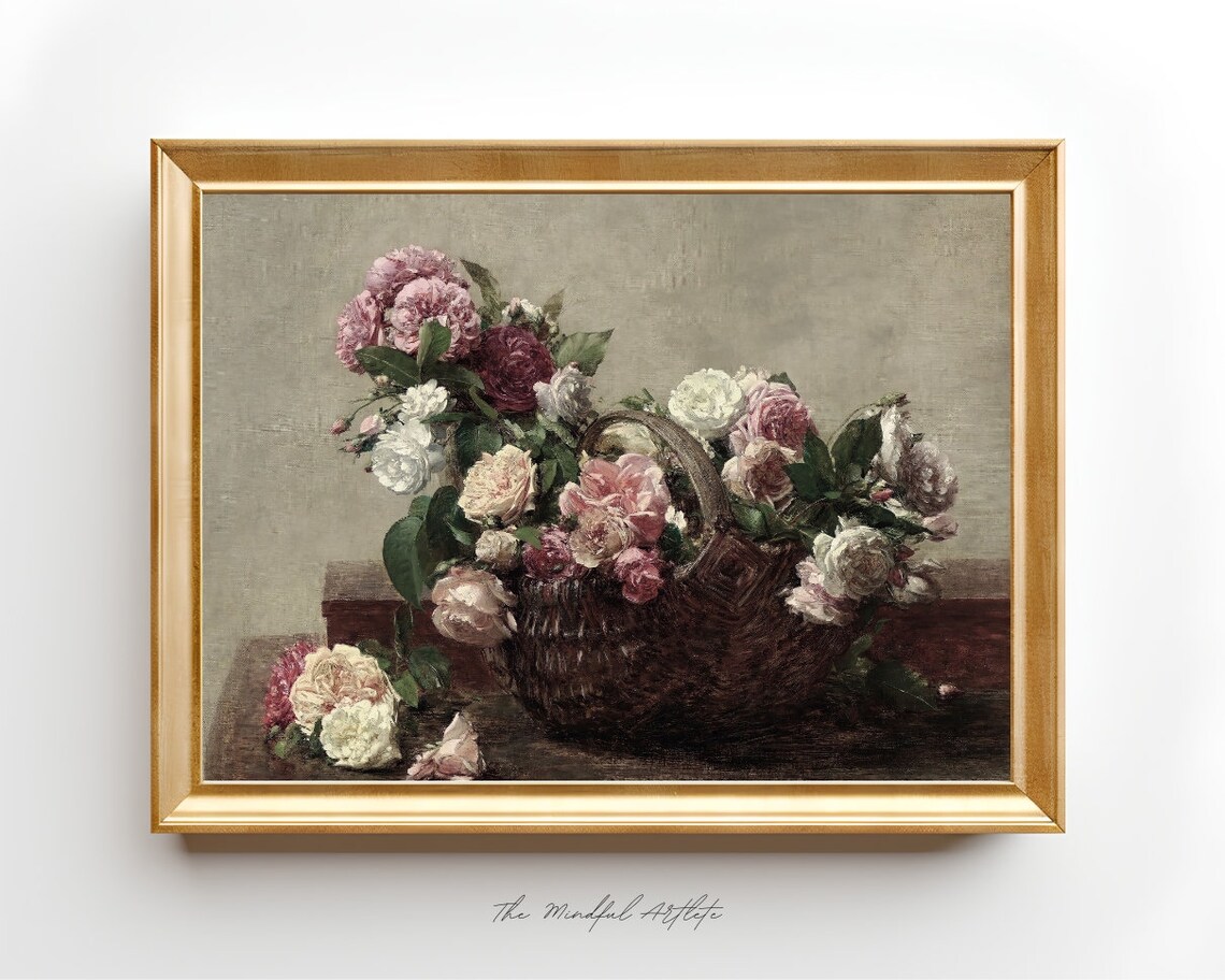 Moody Flowers Painting Vintage Flower Print Dark Floral Print Vintage Roses Print Still Life Farmhouse Decor