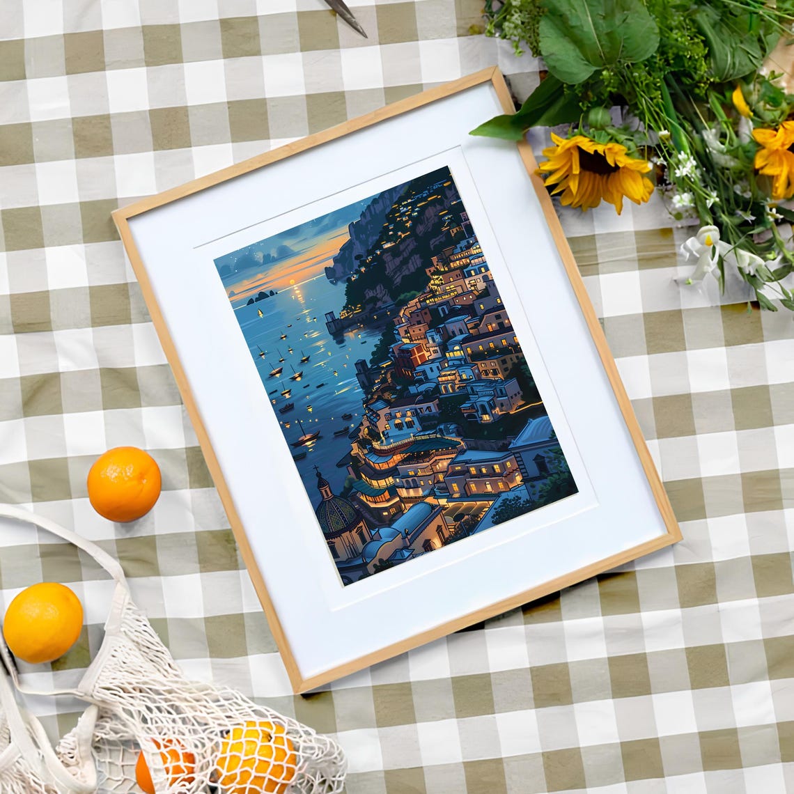Positano At Night Print Amalfi Print Positano Illustration Positano Travel Poster Amalfi Painting Travel Gallery Italy Print Nursery Print - Image 3