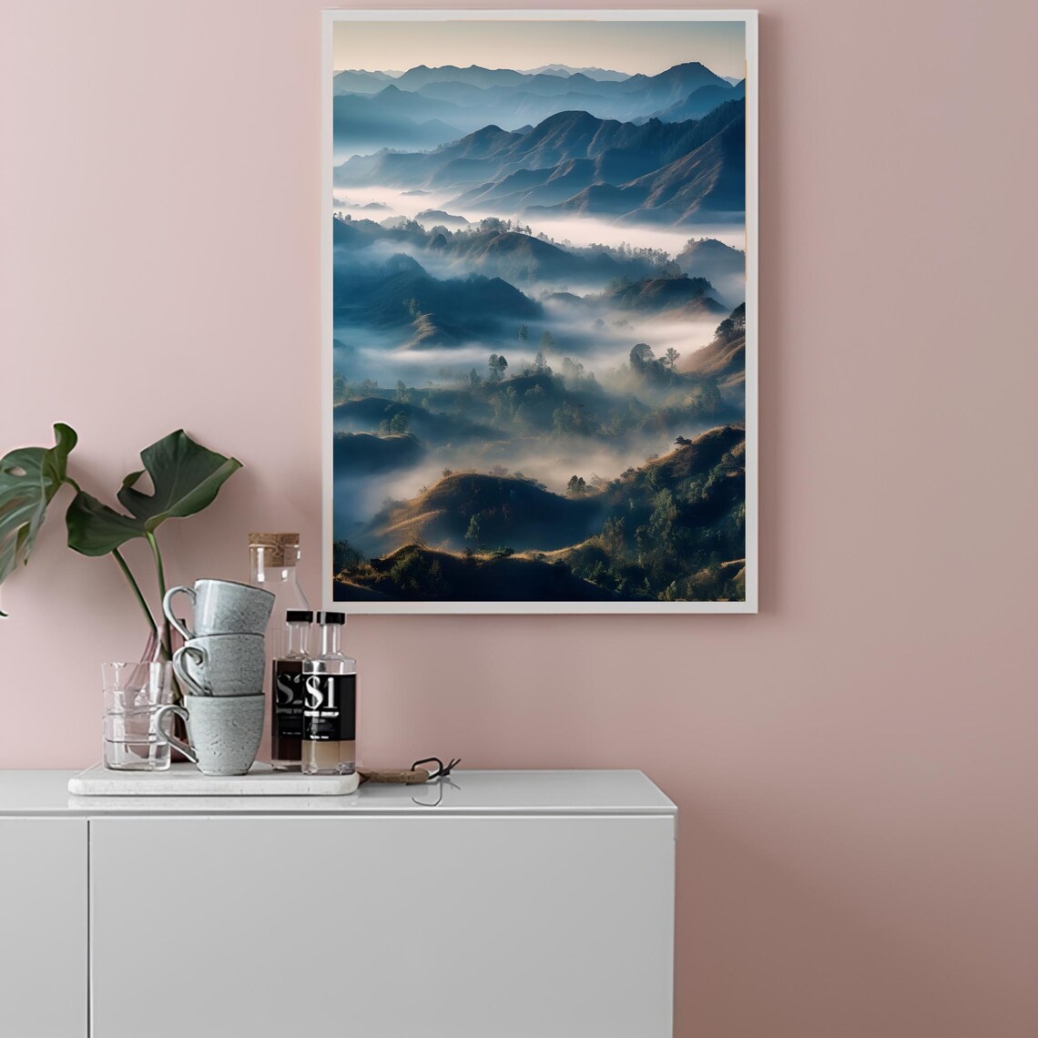 China Misty Blue Layered Mountains Foggy Morning Landscape Poster - Image 2