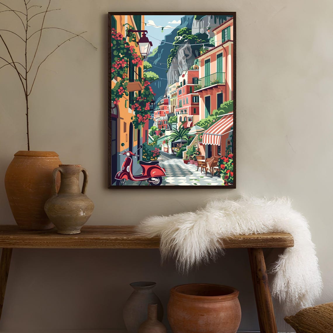 Positano Print Amalfi Print Positano Illustration Positano Travel Poster Amalfi Painting Travel Gallery Italy Print Vespa Print Nursery - Image 2