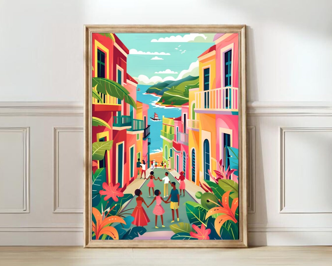 Puerto Rico Floral Travel Poster, San Juan Print