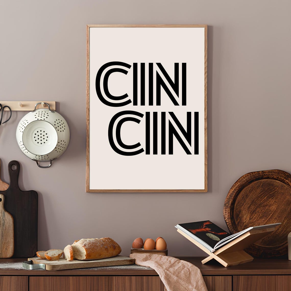 Cin Cin Bold Black Typography Minimalist Cream Kitchen Poster - Image 3