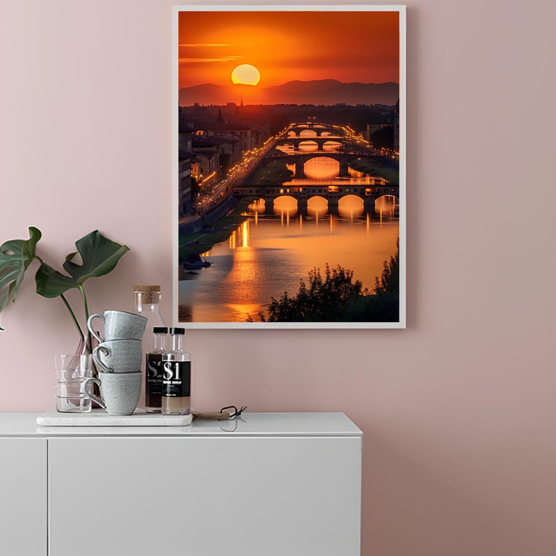 Florence Sunset Arno River Ponte Vecchio Cityscape Photo Poster - Image 2