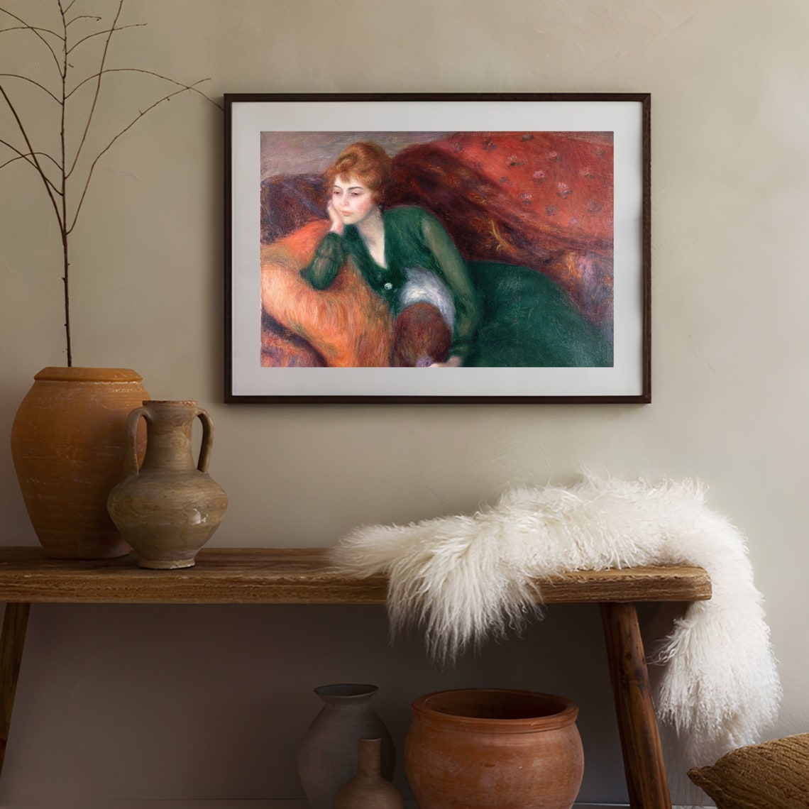 Young Woman in Green Reclining Impressionist Portrait Poster - Image 2