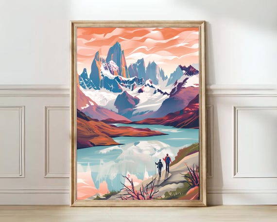 Patagonia Chile Travel Poster, Mountain Landscape
