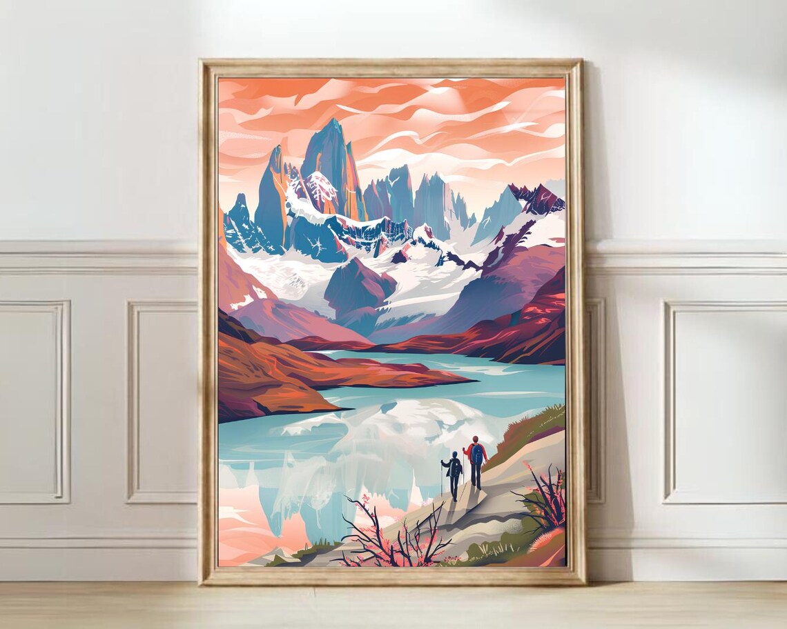 Patagonia Chile Travel Poster, Mountain Landscape