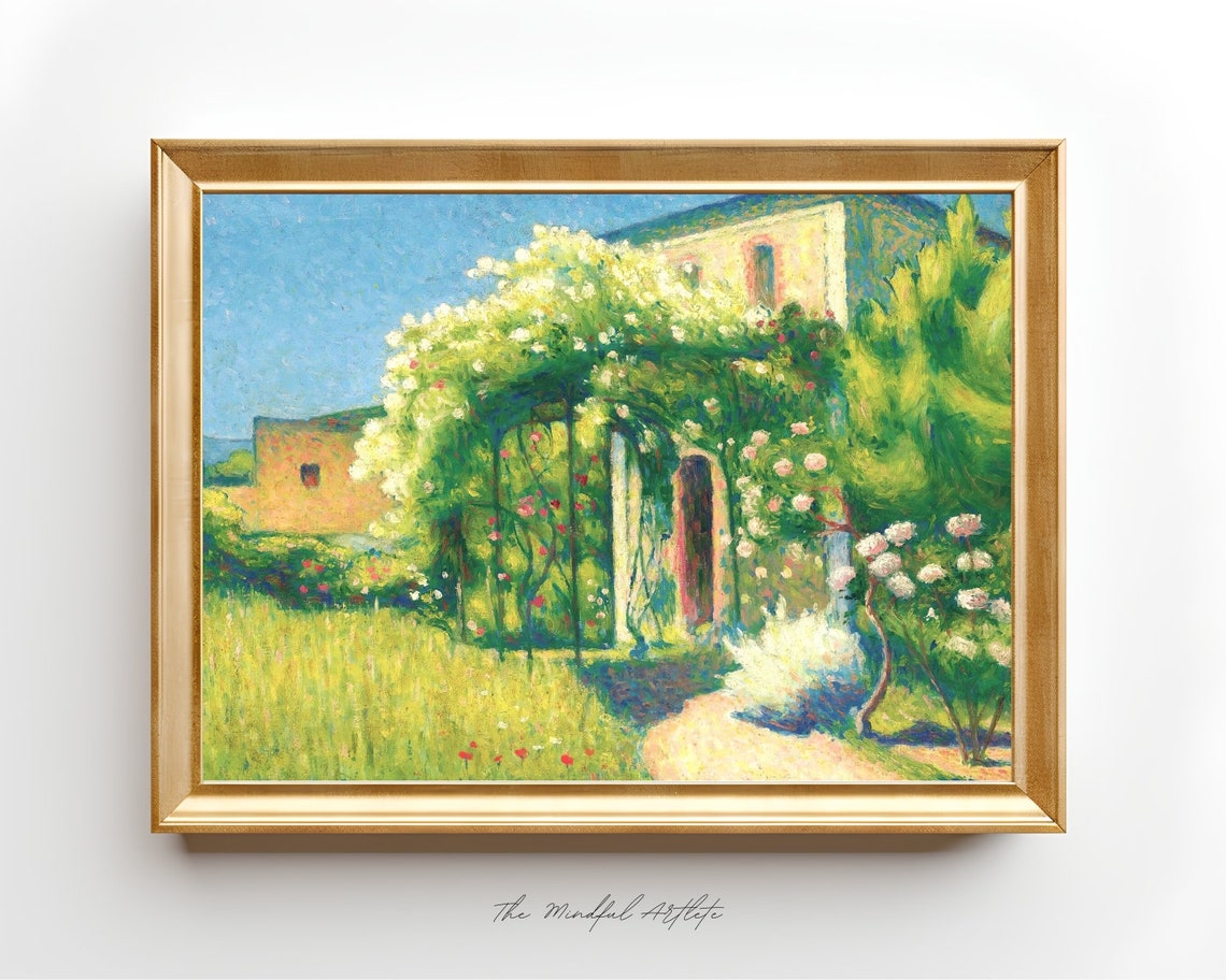 Vintage Sunlit Garden Pergola With Blooming Roses Villa Poster