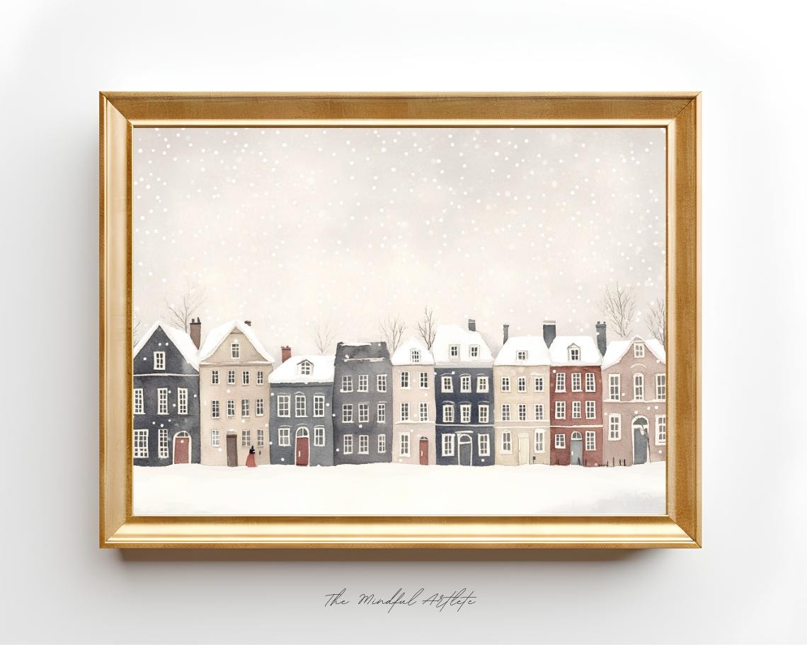Copenhagen Winter Snow Covered Houses Illustration Art Poster