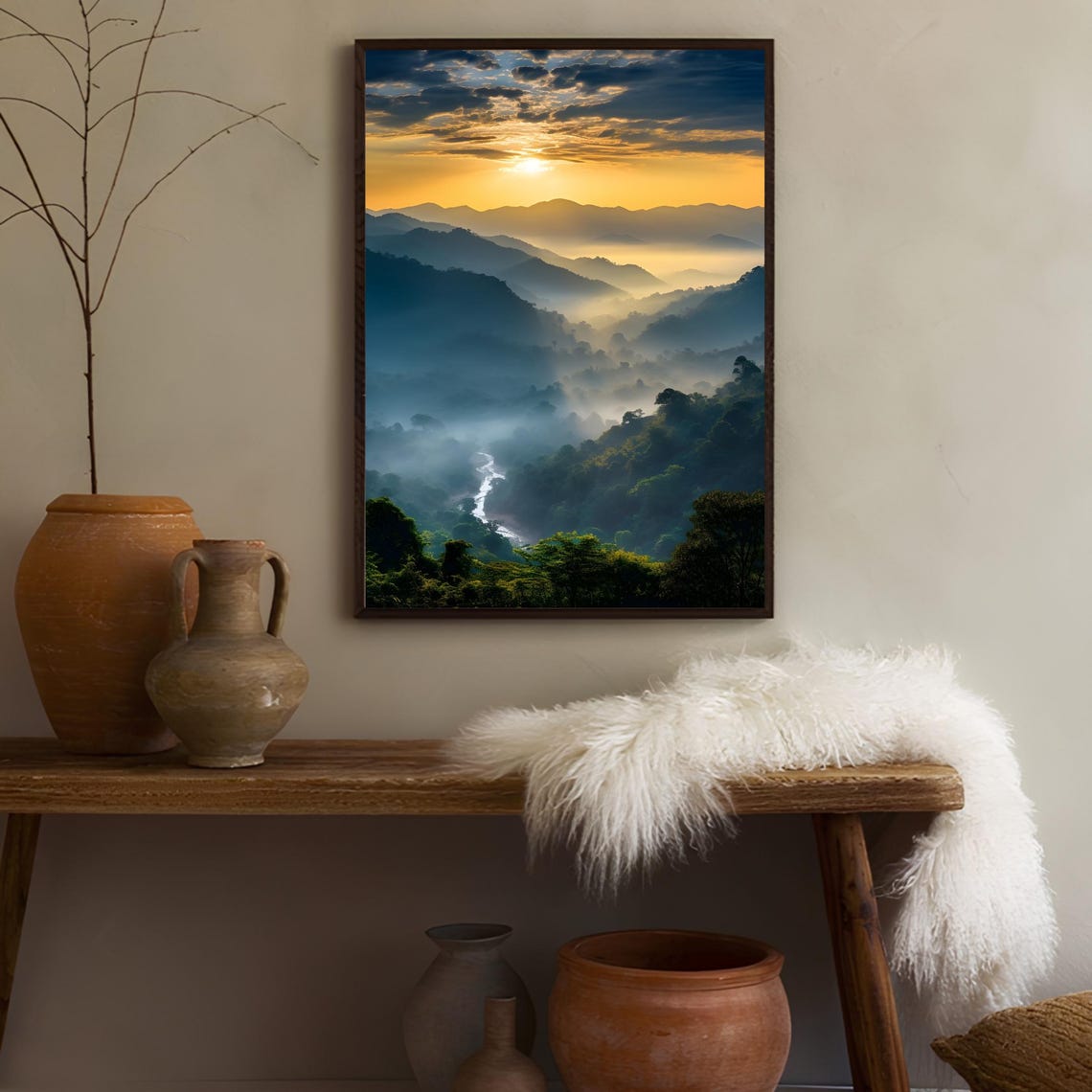 Chiang Mai Thailand Misty Mountain Sunrise River Landscape Poster - Image 3