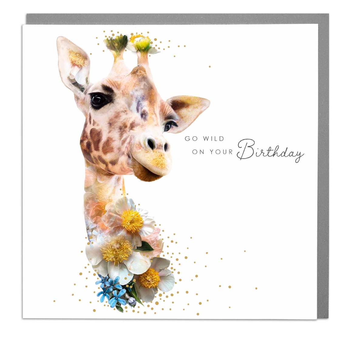 Giraffe Floral Double Exposure Go Wild On Your Birthday Greeting Card Print