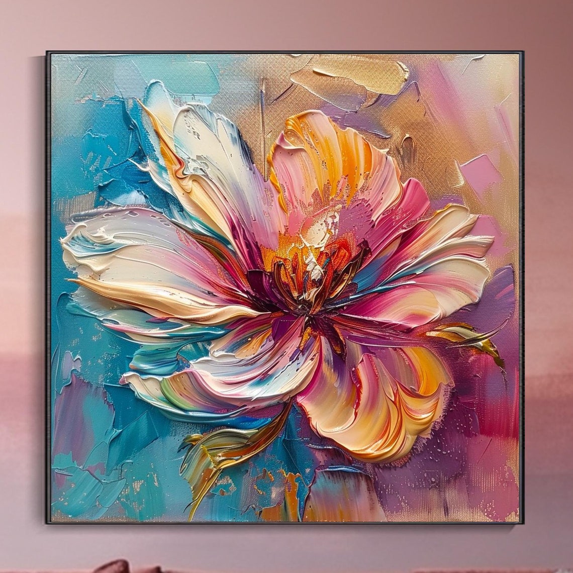 Colorful Abstract Flower Palette Knife 3D Impasto Art Poster